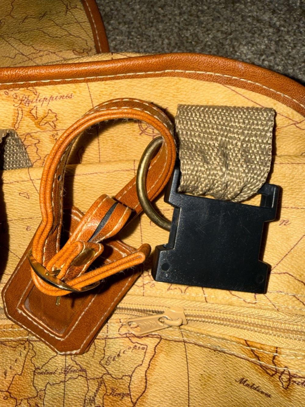 Vintage Map-Print Canvas Travel Duffle Bag - Tan/Brown - Picture 8 of 9
